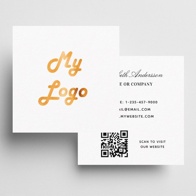 White logo QR code minimalist Square Business Card (Creator Uploaded)