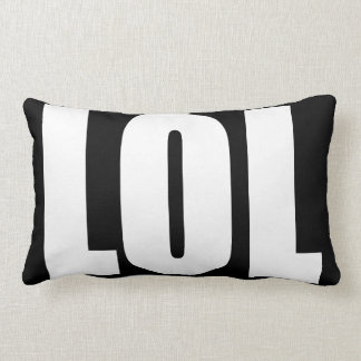 White LOL on Black Pillow