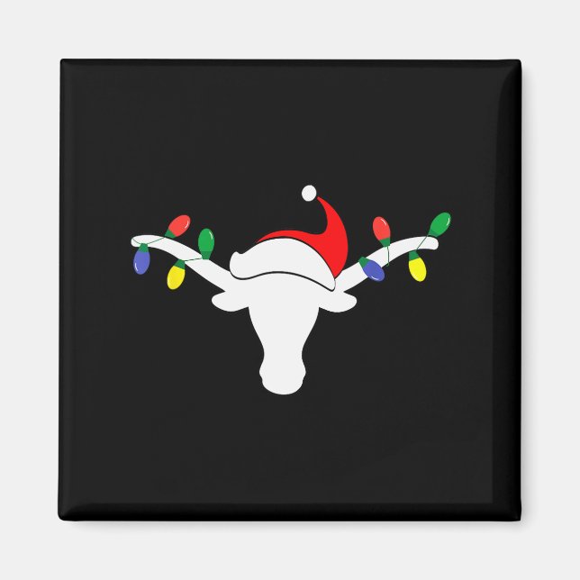 White Longhorn Christmas Lights Santa Hat Horn Ant Magnet (Front)