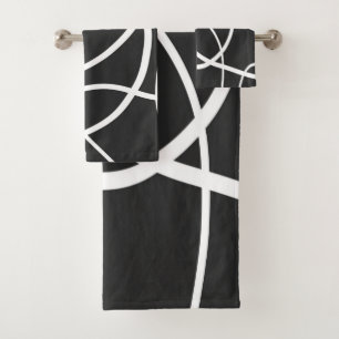White Loops Against Black Background Bath Towel Set
