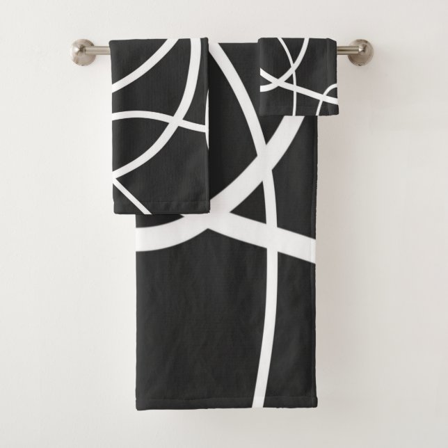 White Loops Against Black Background Bath Towel Set (Insitu)