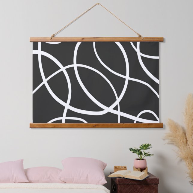 White Loops Against Black Background  Hanging Tapestry (Bedroom)