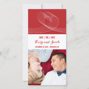 White Loopy Love Lines On Red Minimalist Photo Save The Date