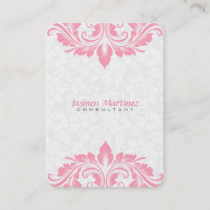White loral Damask Pink Lace Business Card