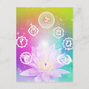 white lotus 7 chakras aura energy system postcard