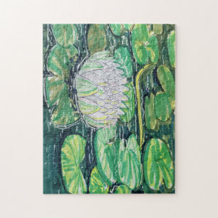 White Lotus and Lily Pads Jigsaw Puzzle