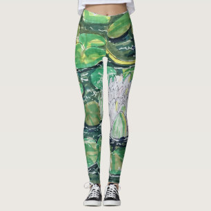 White Lotus and Lily Pads Leggings