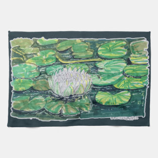 White Lotus and Lily Pads Tea Towel