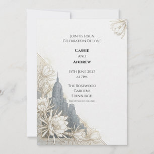 White Lotus Art Deco City Wedding Invitation