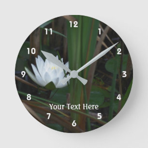White Lotus Blossom Water Lily Flower Personalised Round Clock