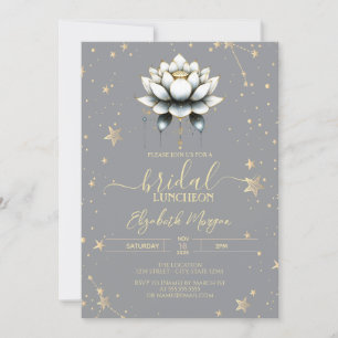 White Lotus Celestial Stars Grey Bridal Shower Invitation