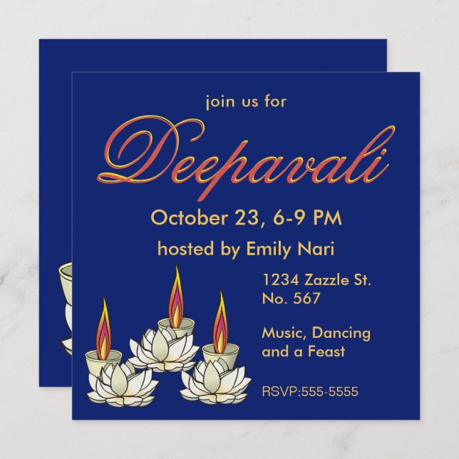 White Lotus & Deepas Diwali Invitation (Front/Back)
