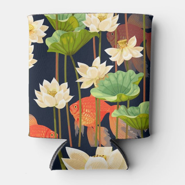 White lotus, fish: seamless pattern. can cooler (Front)