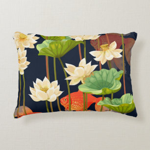 White lotus, fish: seamless pattern. decorative cushion