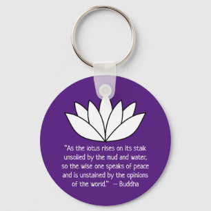 White Lotus Flower and Buddha Quote Key Ring