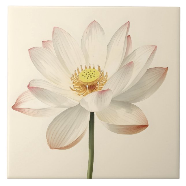 White Lotus Flower Ceramic Tile (Front)