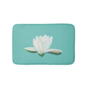 White Lotus Flower Illustration Bath Mat