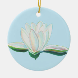 White Lotus  Flower Illustration  Ceramic Ornament