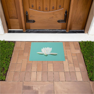 White Lotus Flower Illustration  Doormat