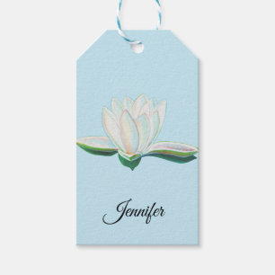 White Lotus Flower Illustration Personalized Gift Tags