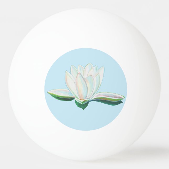 White Lotus Flower Illustration   Ping Pong Ball (Front)