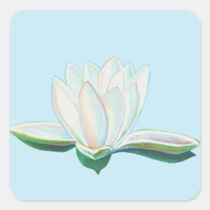 White Lotus Flower Illustration Square Sticker