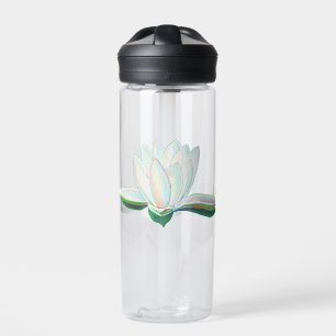 White Lotus Flower Illustration Water Bottle