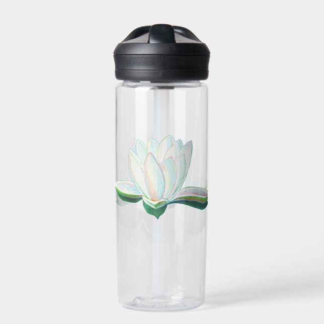 White Lotus Flower Illustration   Water Bottle (Front)