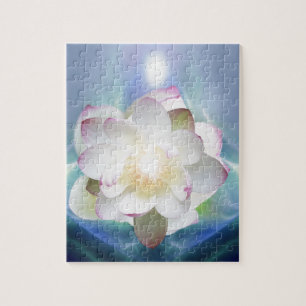 White lotus flower in blue crystal jigsaw puzzle
