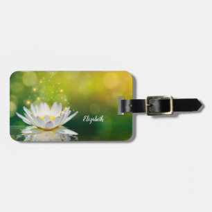 White Lotus Flower Landscape, Zen Luggage Tag