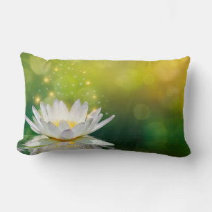 White Lotus Flower Landscape, Zen Lumbar Cushion