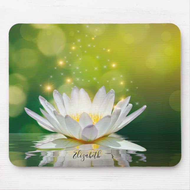 White Lotus Flower Landscape, Zen Mouse Pad (Front)