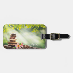 White Lotus Flower Landscape, Zen Stones Luggage Tag