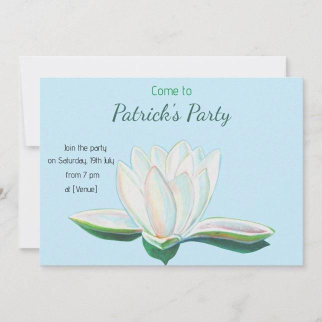 White Lotus Flower Luminous Personalised Invitation (Front)