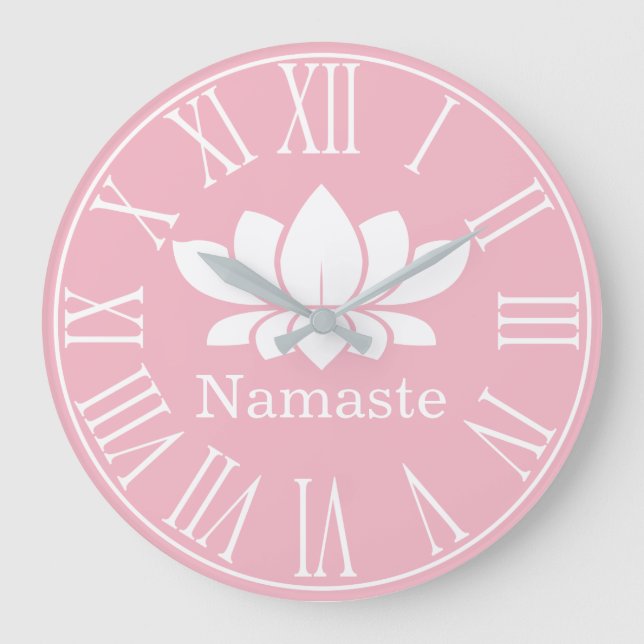 White Lotus Flower Namaste Yoga Large Clock (Front)