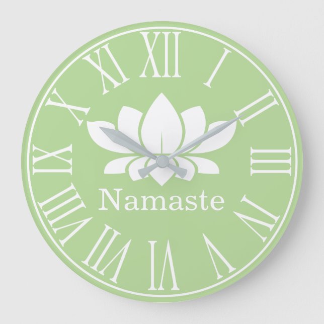 White Lotus Flower Namaste Yoga Large Clock (Front)