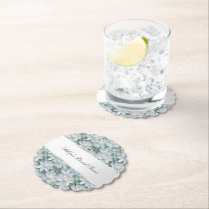 White Lotus Flowers Bridal Shower  Paper Coaster