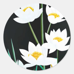 White lotus flowers classic round sticker
