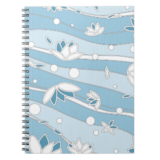 White Lotus Flowers on Blue Stripes Notebook