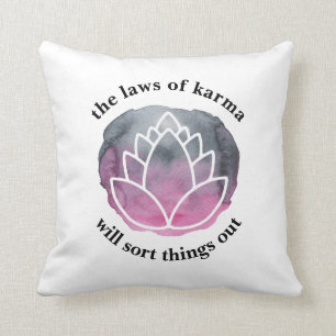 White Lotus Laws of Karma Inspirational Saying Cushion