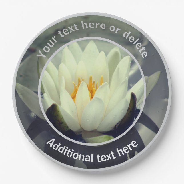 White Lotus Lily Flower Personalised Party Paper Plate (Front)