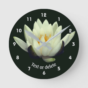 White Lotus Lily Flower Personalised Round Clock