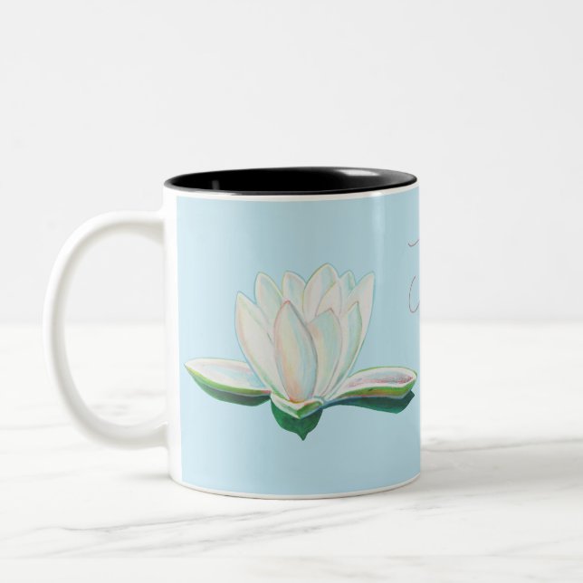 White Lotus Luminous Illustration Personalised   Two-Tone Coffee Mug (Left)