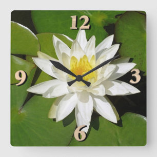 White Lotus Square Wall Clock
