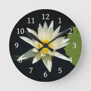 White Lotus Waterlily Round Clock