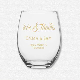 White Lotus Wedding  Stemless Wine Glass