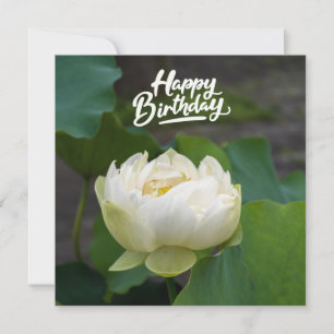 White lotus with word Happy Birthday Postcard