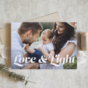 White Love and Light Typography Photo Hanukkah Holiday Card