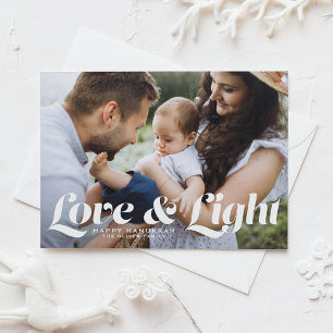 White Love and Light Typography Photo Hanukkah Holiday Postcard