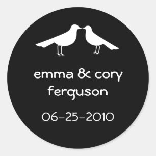 White love birds black wedding favour tag label